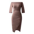 thumbnail image 5 of Aueoeo Cocktail Dresses for Women Evening Party, Cute Winter Outfits for Women Fashion Women Summer Fashion Sexy Solid One-Shoulder Pleated Split Fork Dress, 5 of 8