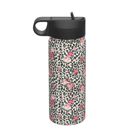 

Salouo Rose Mix Leopard 3 Pattern 18 oz Water Bottle With Straw Stainless Steel Sports Water Cup Flask Wide Mouth Travel Thermal Mug for Home Office Car