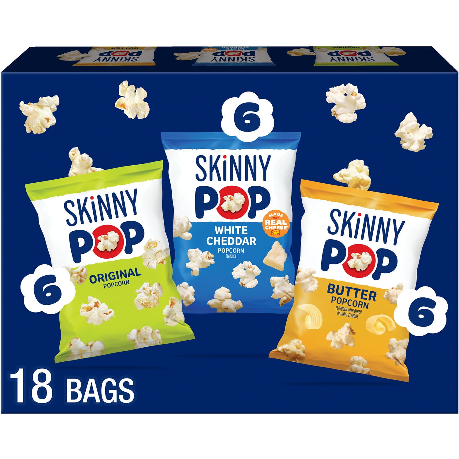 Skinnypop Assorted Gluten Free Popcorn, Bags .5 Oz, 18 Count