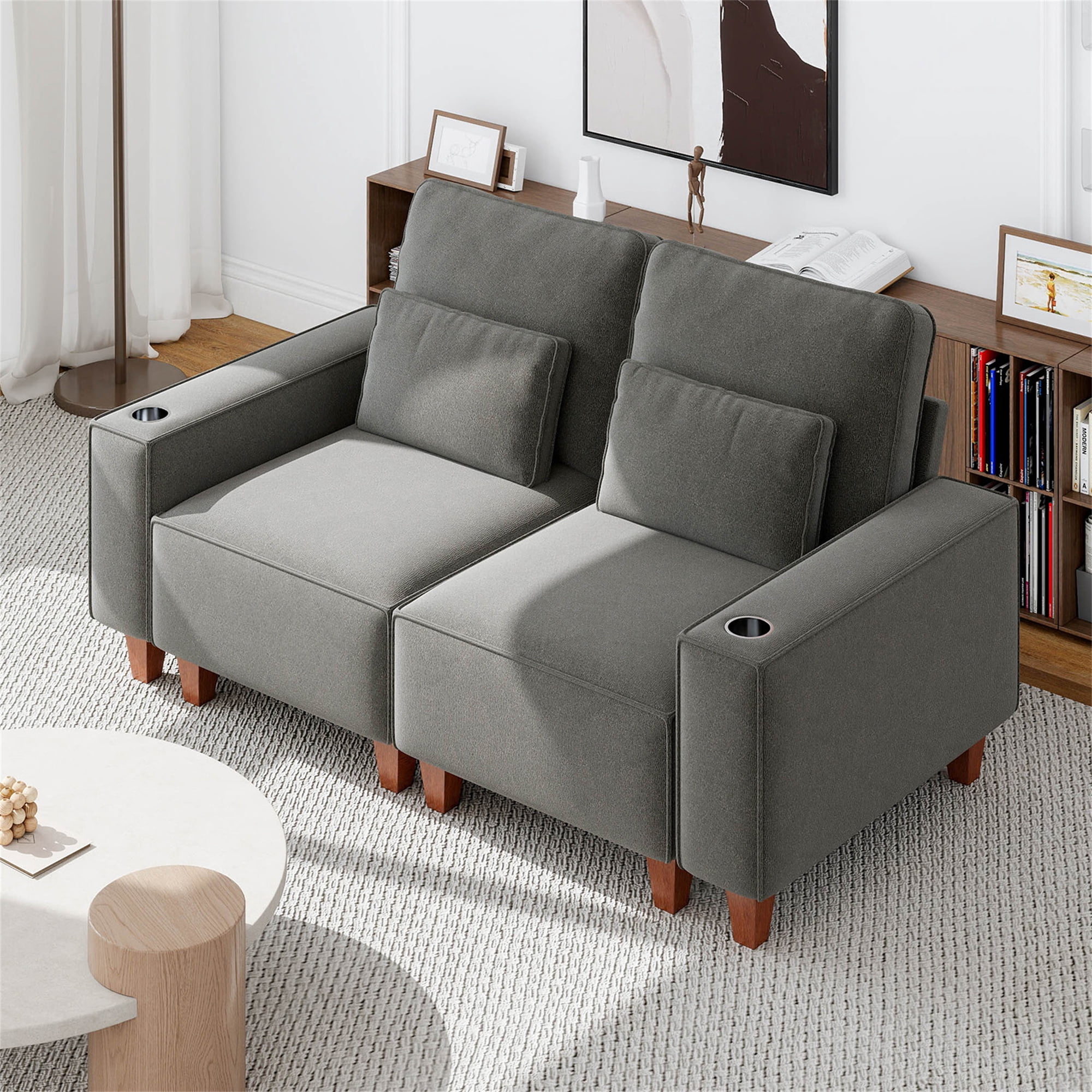 Aukfa 3 Piece Sofa Set - 71" Deep Seat Couch Loveseat Couch with Cup Holders&Pillows, Chenille, Gray