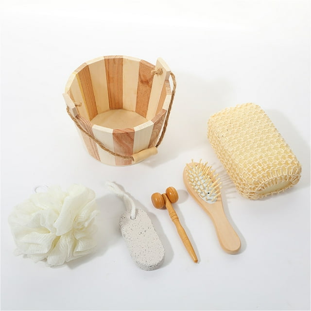 Bewildely Juego de baño de 5 uds., flor de baño, piedra pómez, toalla exfoliante, exfoliante, humectante, Sisal, cáñamo, herramientas de Juegos de accesorios de baño Bewildely HA074801-00