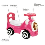 Timate: Push & Ride Racer - Pink & Monkey - Foot-To-Floor Car Ride-On, Push Handle, Air Horn, Anti-Rolling Design, Seat Storage, Toddlers Ages 1-2