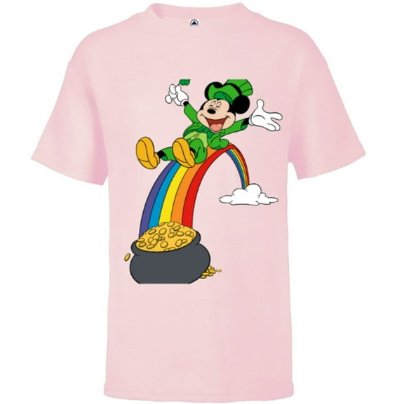 Disney Mickey Mouse End of the Rainbow St. Patrick’s Day - Short Sleeve T-Shirt for Kids - Customized-Soft Pink