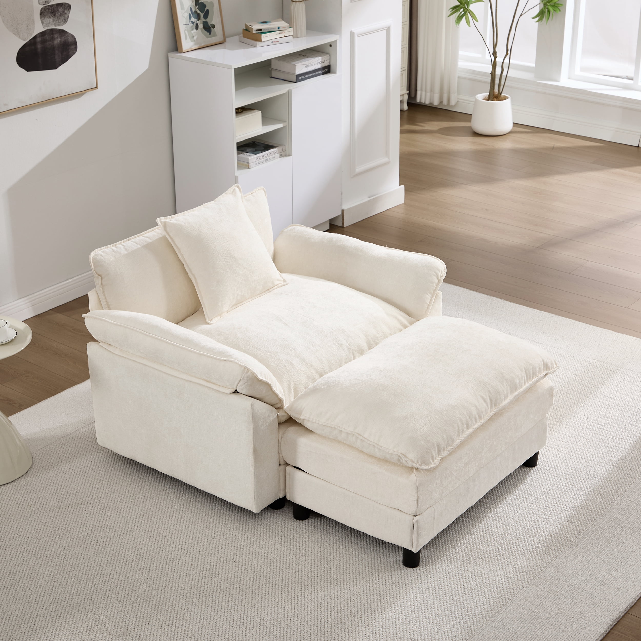 44.5" Accent Chair with Ottoman Club Chair Chenille Upholstered Armchair