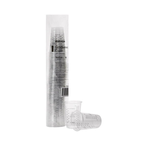 McKesson Disposable Plastic Cups, Graduated - Clear, 10 fl oz, 50 Ct