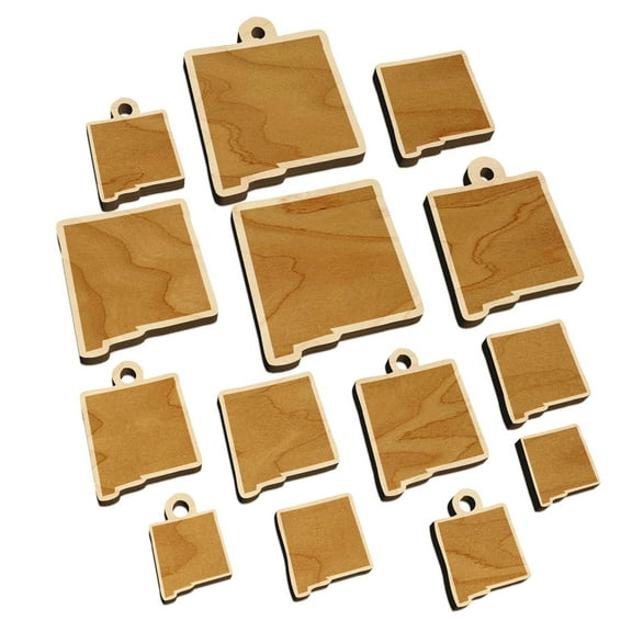 New Mexico State Silhouette Wood Mini Charms Shapes DIY Craft Jewelry - With Hole - Various Sizes (16pcs)