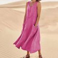 thumbnail image 3 of Tumotour Linen Dresses for Women Sleeveless Long Dress Tank Sundress Round Neck Summer Casual Tshirt Dress Flowy Beach Sundress with pockets, 3 of 10