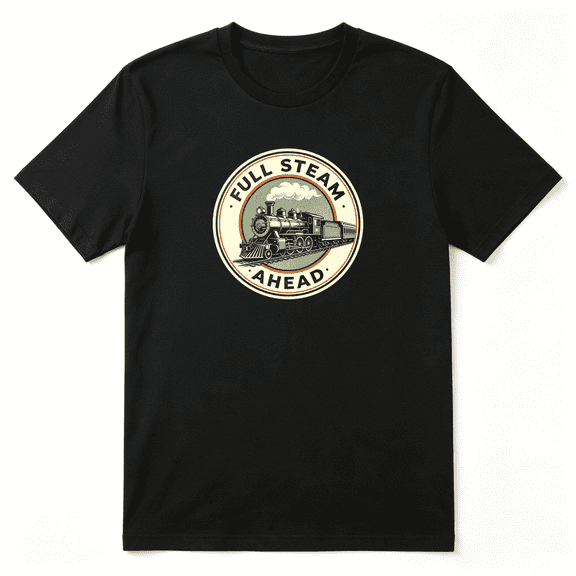 Full Steam Ahead Train Engine Vintage Graphic Tee for Men, Outdoor Retirement Gift Cotton Short Sleeves T-Shirt