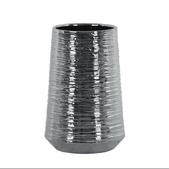 Lynde Combed Electroplated Metallic Vase, Decorative Modern Flower Vase for Home Décor, Living Room & Tabletop (Size- 5.00" D × 5.00" W × 7.50" H, silver)