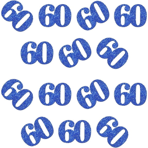 Double Side Blue Glitter Paper Numbrer 60 Confetti 60 Paper Scatter Table Confetti for 60th Birthday Party 60th Anniversary Party Decoration, 100pcs
