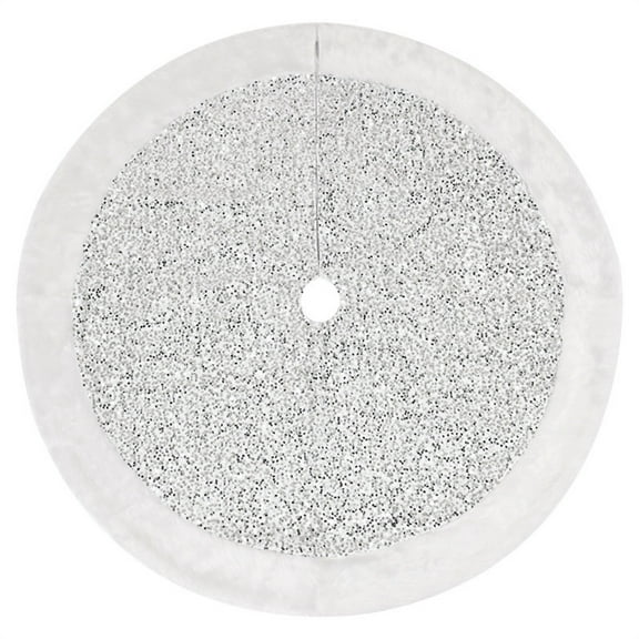 Hvmvliv 35in Sequin Christmas Tree Skirt Glitter Xmas Tree Skirt Velvet Tree Base Cover Pad for Christmas Party Decoration Silver