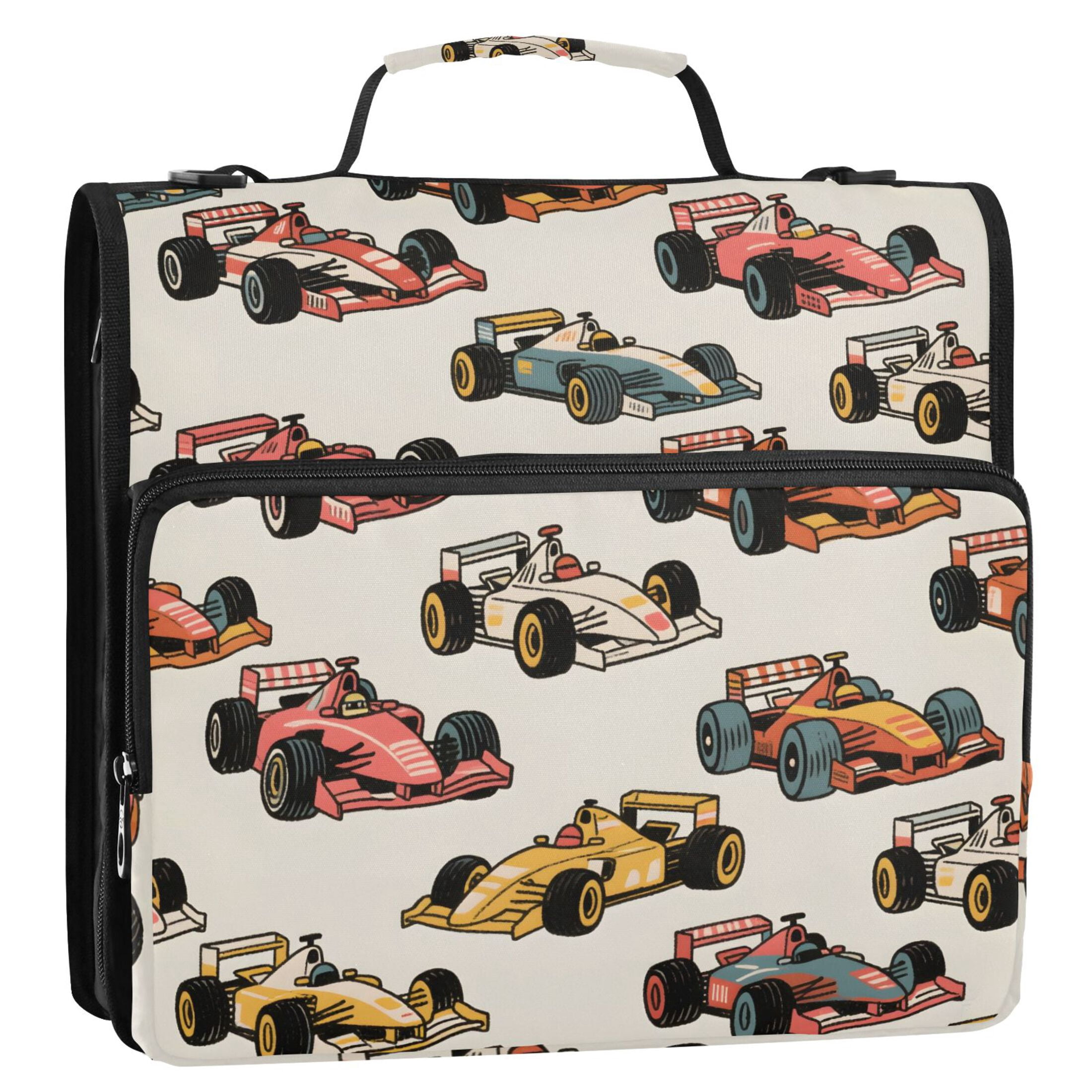 ALAZA Zipper Binder Racing Cars 3 Ring Trapper Keeper File Folder Organizer Bag