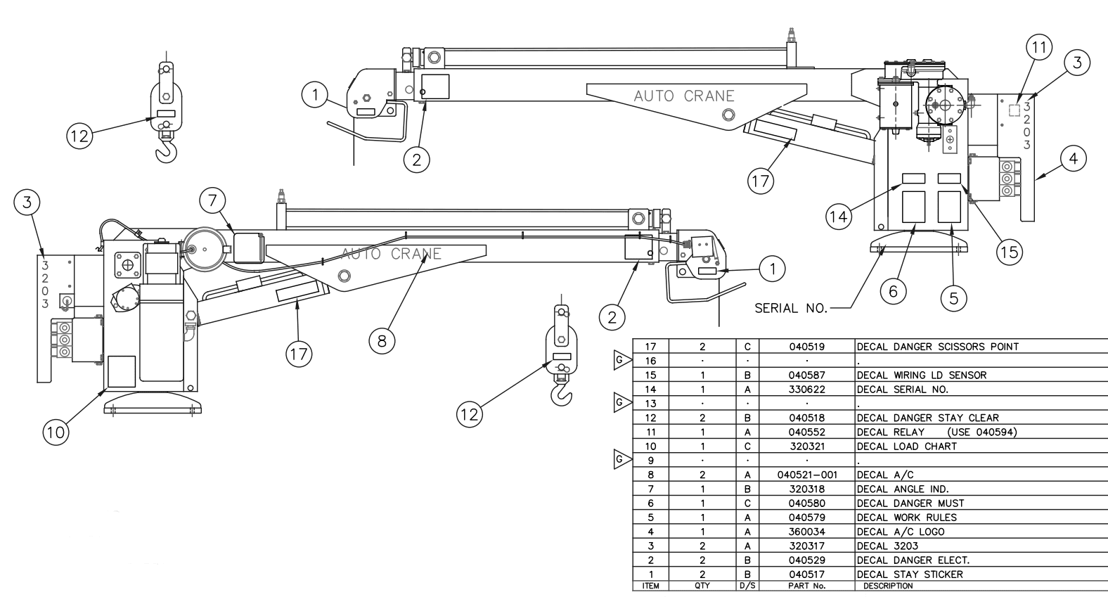 Auto Crane 320445000, Decal Kit for 3203PRX