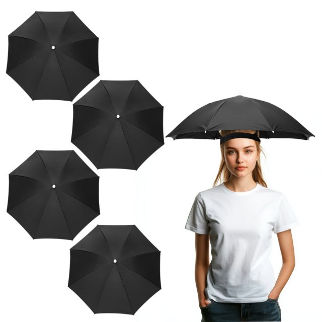 Sombrero Paraguas Uxcell, Gorro Impermeable Ajustable para Sol y Lluvia con Banda Elástica, 27" y 4 Piezas y Negro - Adecuado para (Mujeres/Hombres Pesca/Camping/Jardinería/Playa/Sombra Solar)