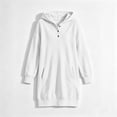 thumbnail image 3 of Kids Girls Fleece Lined Sweatshirt Hooded Quarter Button Pullover Dress,Relaxed Fits Daily School Casual Wear,Drop Shoulder with Pocket,White,9-10Years, 3 of 6