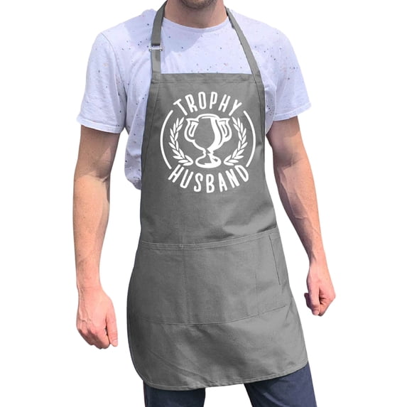 ApronMen, Funny Aprons For Men - Trophy Husband - 100% Cotton with Pockets - Gray