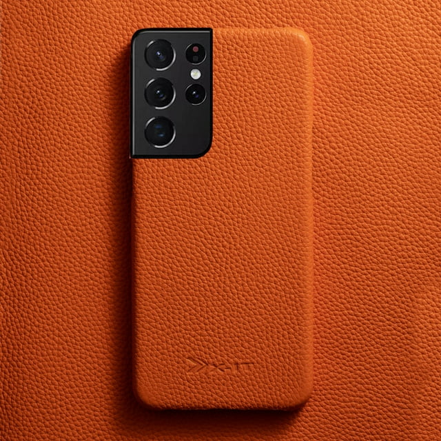 Étui en Cuir Véritable pour Samsung, Étui en Cuir Mode, Vitalité Orange P21
