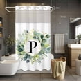thumbnail image 5 of Letter P No Hooks Shower Curtain with Snap-in Liner Alphabet Green Eucalyptus Leaves Plant Simple Shower Curtains for Bathroom, Waterproof, Easy Install, Washable 36"x72", 5 of 9