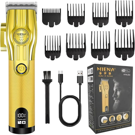 Professional Hair Clippers for Men, Cordless Barber Clippers, Electric Clippers for Hair Cutting, USB Rechargeable 180 Minutes of Use Time with LED Display and 8 Guide Combs (Silver)