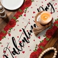 thumbnail image 3 of Valentine's Day Table Runner - 72 Inch Long Red Roses Gnomes Romance Love Beige Cotton and Linen Blended Dress Scarves Farmhouse Table Runner for Kitchen Dining, Coffee Table, 13" x 72", 3 of 8