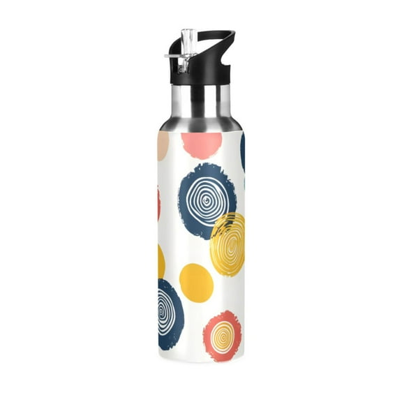 ALAZA Abstract Circle Water Bottle Insulated Flask Stainless Steel Straw Lid 20 oz