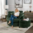 thumbnail image 4 of Muumblus 42"W Chenille Oversized Swivel Accent Barrel Chair with Storage Ottoman, Comfy Round Reading Armchair for Living Room, Bedroom, Green, 4 of 11