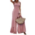 thumbnail image 1 of SAYOO Mono de Pierna Ancha de Verano para Mujer, Mameluco con Cuello de Barco de Color Sólido Sin Mangas con Lazo SAYOO Moda, 1 of 9