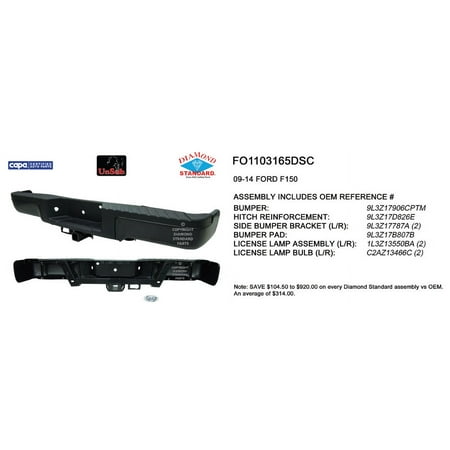 REAR STEP BUMPER ASSEMBLY; BLACK/PAINT TO MATCH; FOR STYLESIDE MODELS; WITHOUT PARK ASSIST SENSOR HOLES; WITH UPGRADE TOW PACKAGE