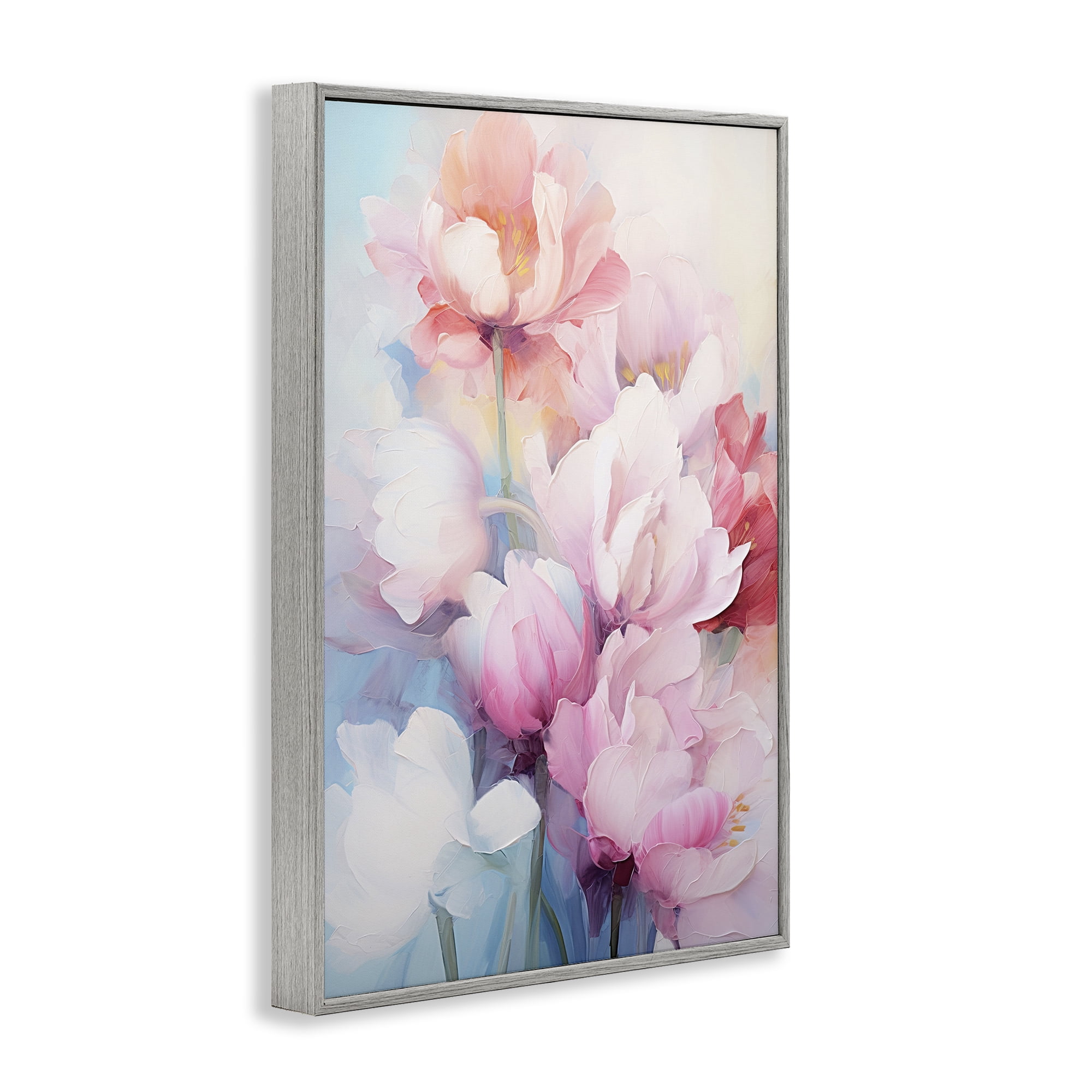 Stupell Industries Soft Tulip Blossoms Botanical & Floral Painting Gray Framed Art Print Wall Art, 12 x 18