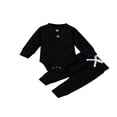 thumbnail image 1 of Newborn Baby Girl Boy Spring Fall Clothes Ribbed Cotton Solid Color Long Sleeve Romper Jumpsuit+Pants Outfits Set, 1 of 7