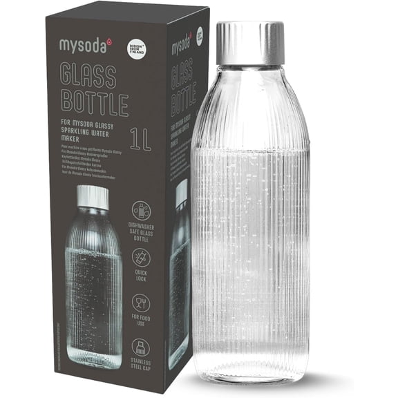 Mysoda 1L Glass Bottle for Glassy Sparkling Water Maker, Dishwasher Safe