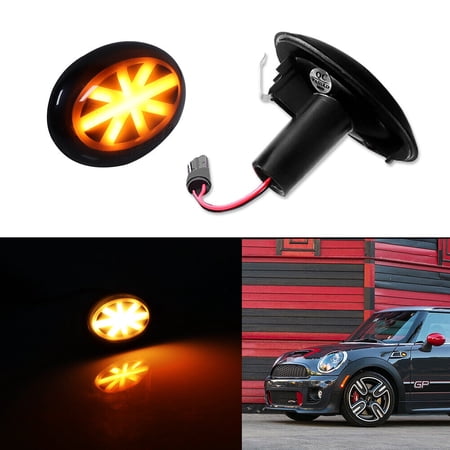 GTINTHEBOX Black Lens UK Flag Side Marker Amber LED Lights For MINI Cooper R55 R56 R57 R58