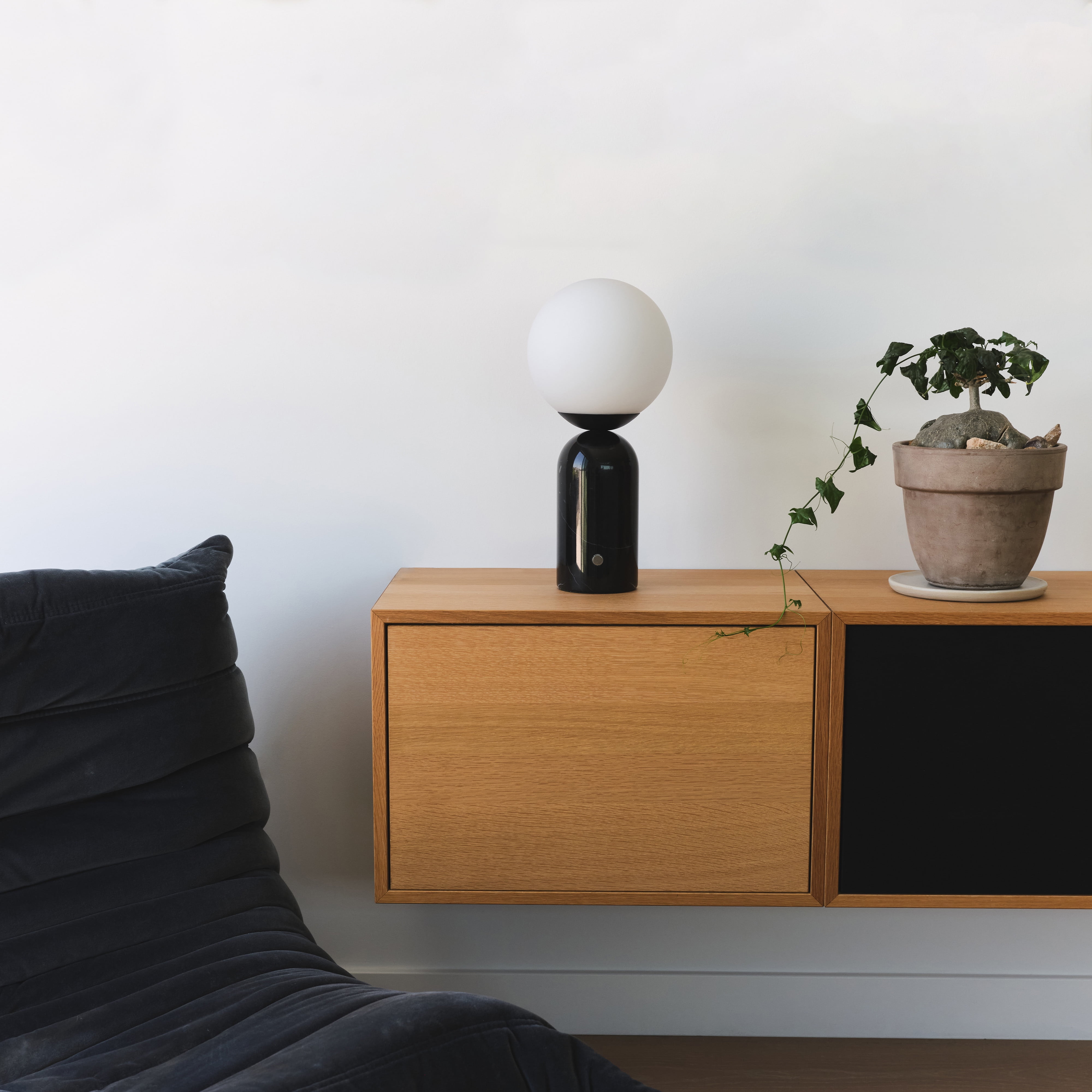 Brightech Mila Tall LED Table Lamp - Bedside Reading Light with Elegant Marble Base, Globe Lamp Shade - Modern Desk and Nightstand Lamp with Ambient Lighting for Bedroom, Living Room, Office - Black