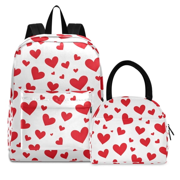 ALAZA Backpack Set Red Hearts Elementary School Bags Student BookBag with Lunch Bag