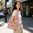 thumbnail image 3 of BZPIZ Knitted Heart-Patterned Tote Bag for Women, Large Beach Bag Shoulder Bag for Work School Beach Travel and Shopping Grocery, Gift for Women Men, 3 of 6