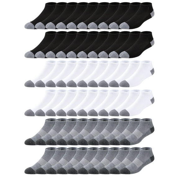 FLYRUN 30 Pairs Mens Cushion Ankle Socks Low Cut Breathable Athletic Socks for Men