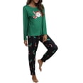 thumbnail image 3 of Seyurigaoka Christmas Women Juniors Pajamas Set, Long Sleeve Round Neck Tops Leg Opening Pants, 3 of 7
