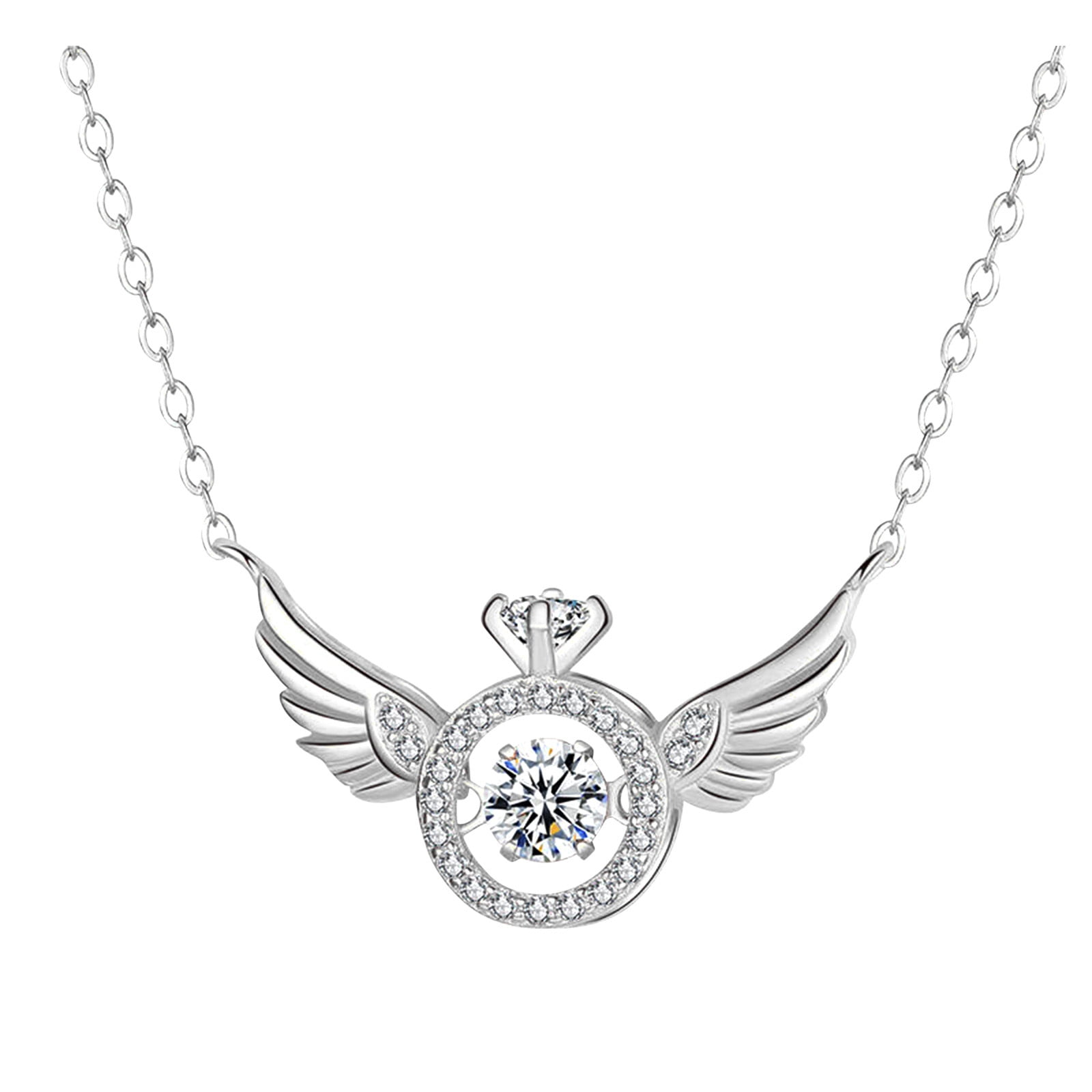 Clearance! EQWLJWE Angel Wings Necklace,Women Fashion Love Heart Diamond  Pendant Necklace Mother's Day Brithday Anniversary Gift Jewelry 