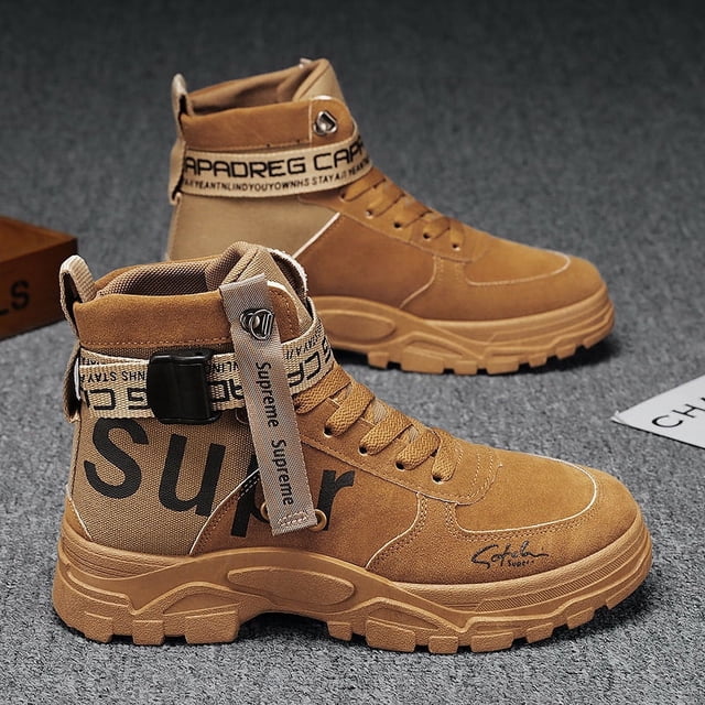 Botas de hombre de primavera y otoño, versátiles, de punta redonda, de caña alta, botas de moda, botas militares para hombre, botas de gran tamaño, zapatos para hombre