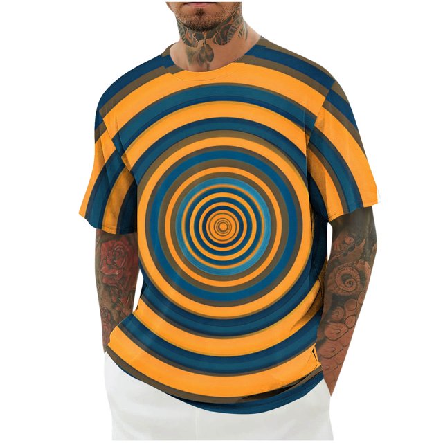 Mens Camisas de Manga Corta Impresión Casual Deportes Cuello Redondo Blusa, Poliéster Ligero para la Primavera Verano Al Aire Libre Uso Diario