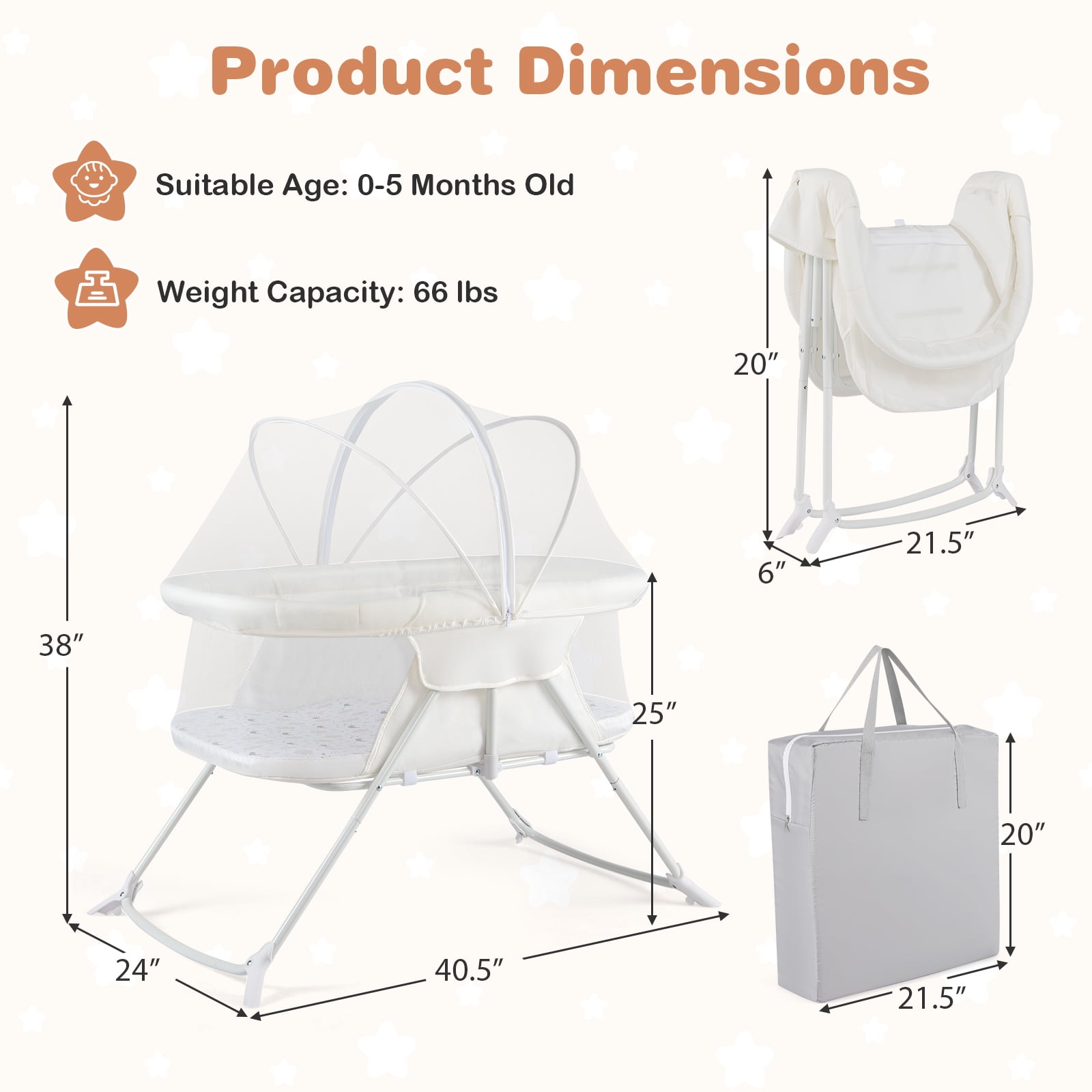 Costway 2 in 1 Baby Bassinet with Rocking Motion with Breathable Mesh Beige