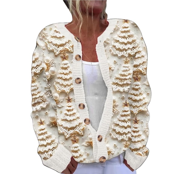 Misright Women's Loose Fit Christmas Sweater Button Up Cardigan Long Sleeve Outerwear