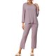 thumbnail image 2 of Conjuntos de pijama suaves y sueltos de modal para mujeres INSPIRE CHIC, camiseta de manga larga y pantalones de dormir de pierna ancha, color morado, 2 of 6