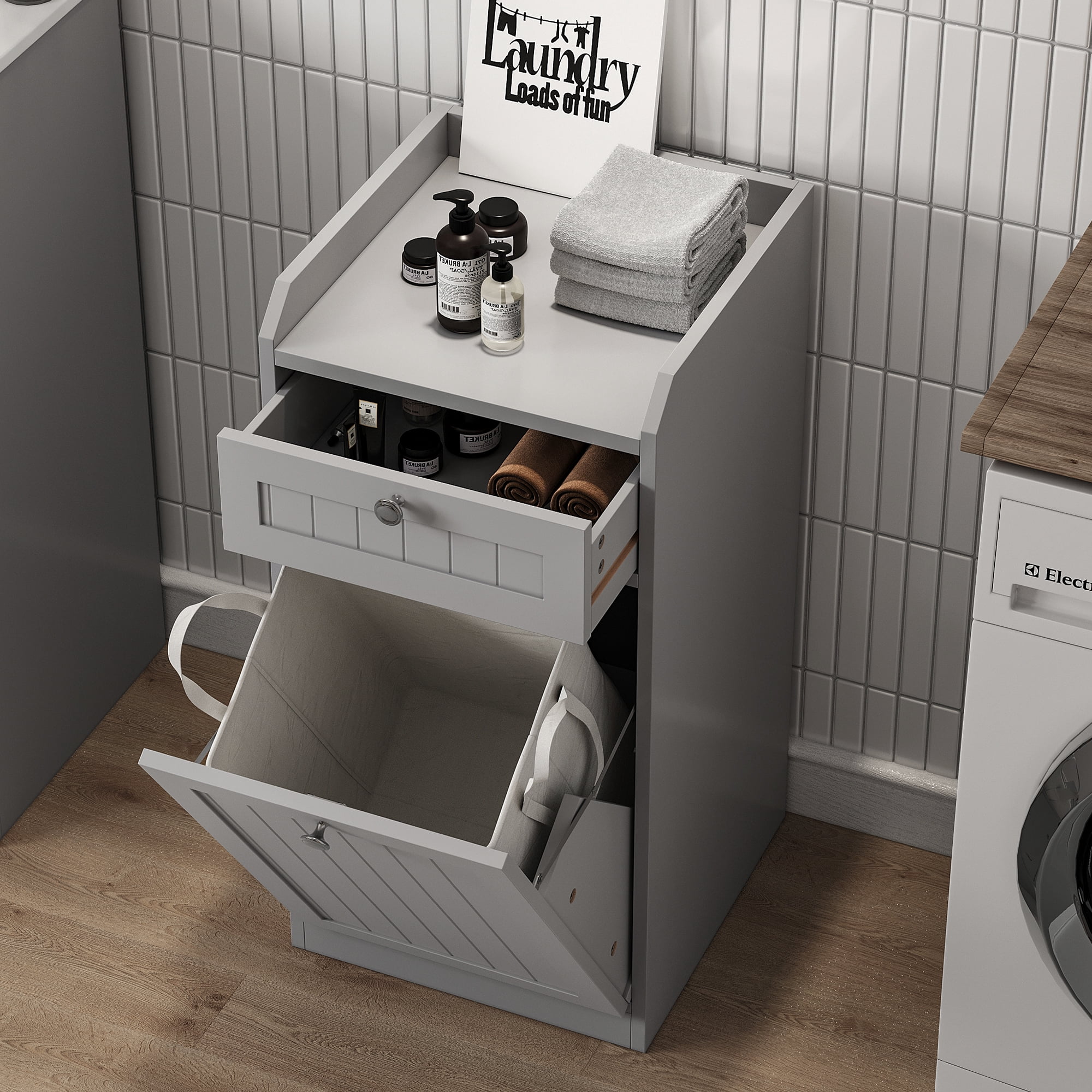 Kitchen Tilt Out Cabinet Bathroom Laundry Cabinet with Drawer ,Storage Cabinet for Bathroom, Kitchen and Bedroom Storage Cabinets,Gray