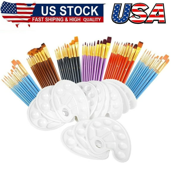 72 Pcs Painting Brush Palette Set, 60 Pcs Paint Brushes with 12 Palettes for Kid