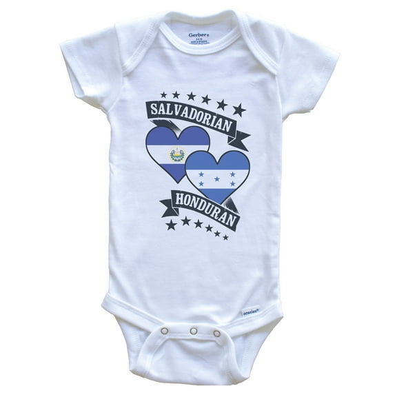 Salvadorian Honduran Heart Flags El Salvador Honduras Baby Bodysuit, 0-3 months white