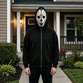 thumbnail image 5 of Halloween Ghost Mask Full Zip Hoodie, Black Pocketed Long Sleeve Sweatshirt Costume Outerwear for Men Women, 5 of 5