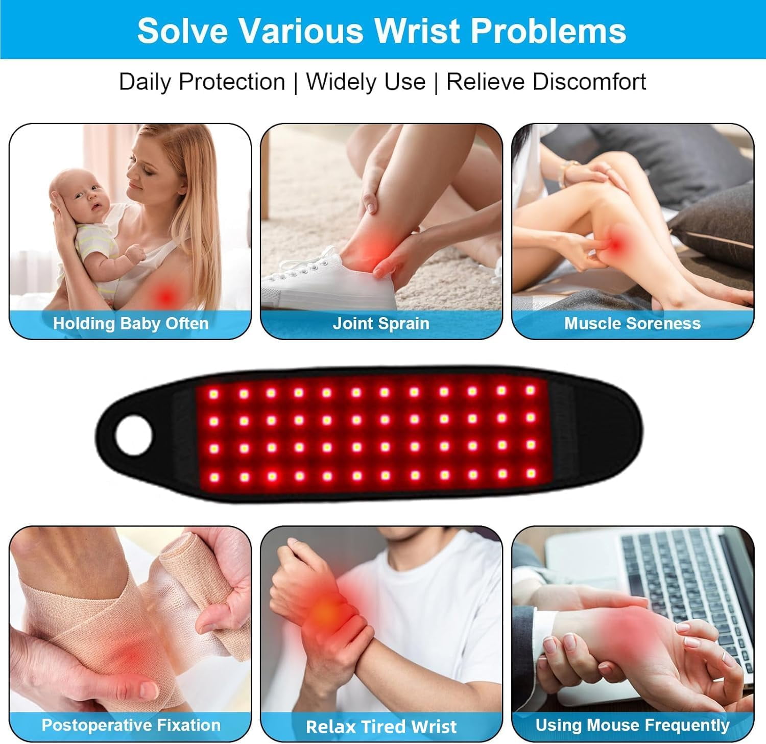 Red Light Therapy Hand Wrap,Near Infrared Light Therapy Belt Wearable Infrared Wrap Neck Face Chin Knee Ankle with 660nm 850nm Infrared Light for Hands Wrist Carpal Foot Joint Stiffness 2025