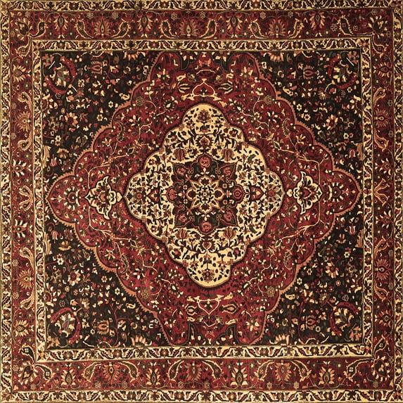Ahgly Company Indoor Square Medallion Brown Traditional Area Rugs, 7' Square
