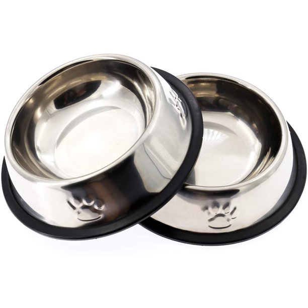 Dog Bowls Small Size Dog & Cat Metal NonSkid Pet Bowls, 6 in. 2 Pack